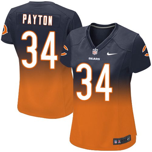 Women's Elite Walter Payton Nike Jersey Navy/Orange - #34 Fadeaway NFL Chicago Bears